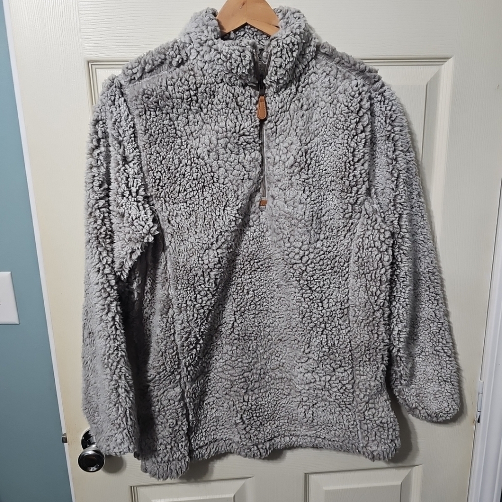 Cozy Sherpa 1/4 Zip Grey Men's Size Small Great PreOwned Condition LJ1